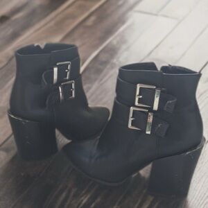 a new day Black Ankle Boots with Buckle Detail